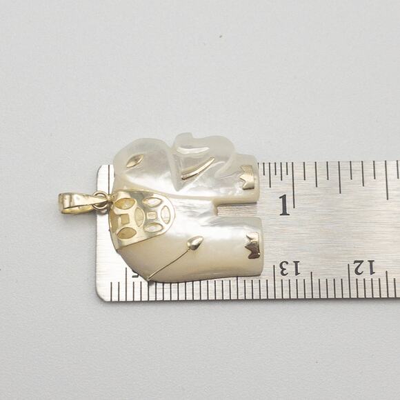10K Yellow Gold Mother of Pearl Elephant Pendant - Picture 11 of 12